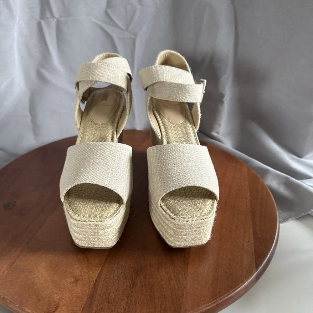 Sam Edelman Vada Natural Linen Espadrille Wedge Sandals Women Size 11 I6283F2250